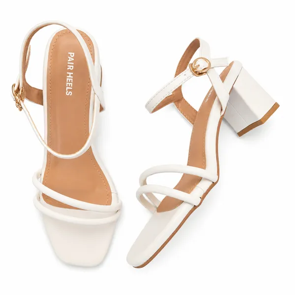 PAIR_HEELS_Women_White_Block_Heel_Sandals_|_Square_Toe_|_Ankle_Strap_Party_&_Casual_Wear_Footwear