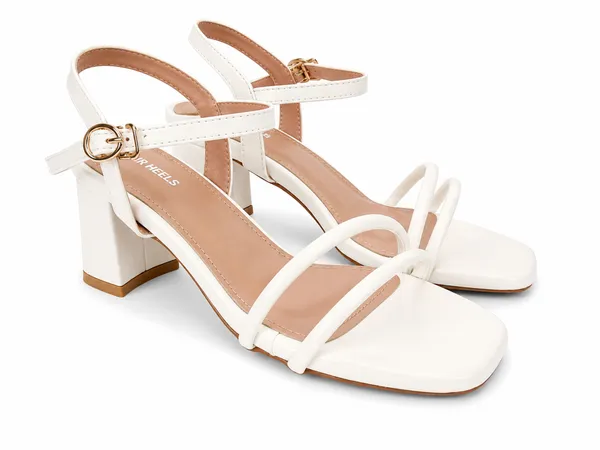 PAIR_HEELS_Women_White_Block_Heel_Sandals_|_Square_Toe_|_Ankle_Strap_Party_&_Casual_Wear_Footwear