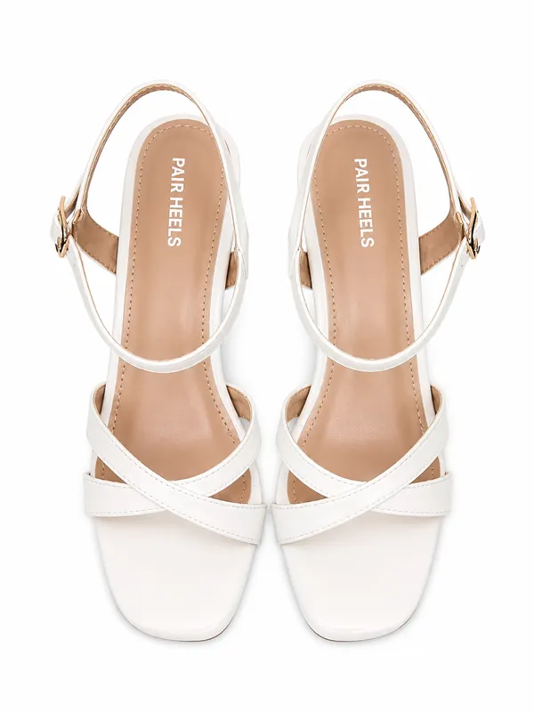 PAIR_HEELS_WHITE_Pencil_Heel_Sandals_with_Cross_Strap_&_Ankle_Buckle