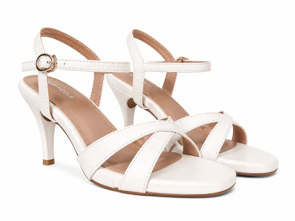 PAIR_HEELS_WHITE_Pencil_Heel_Sandals_with_Cross_Strap_&_Ankle_Buckle