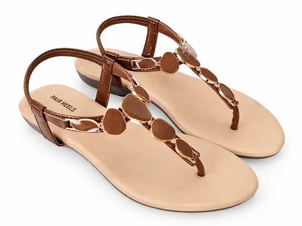 PAIR_HEELS_Women_Brown_Flat_Sandals_with_Gold-Tone_Embellishments