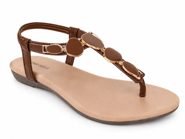 PAIR_HEELS_Women_Brown_Flat_Sandals_with_Gold-Tone_Embellishments