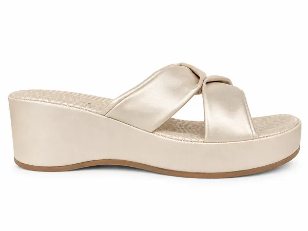 PAIR_HEELS_Women_PARTY_GOLD_Crisscross_Comfort_Wedge_Sliders