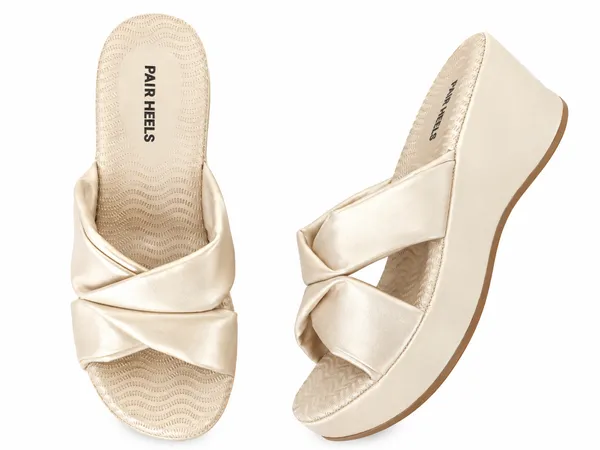 PAIR_HEELS_Women_PARTY_GOLD_Crisscross_Comfort_Wedge_Sliders