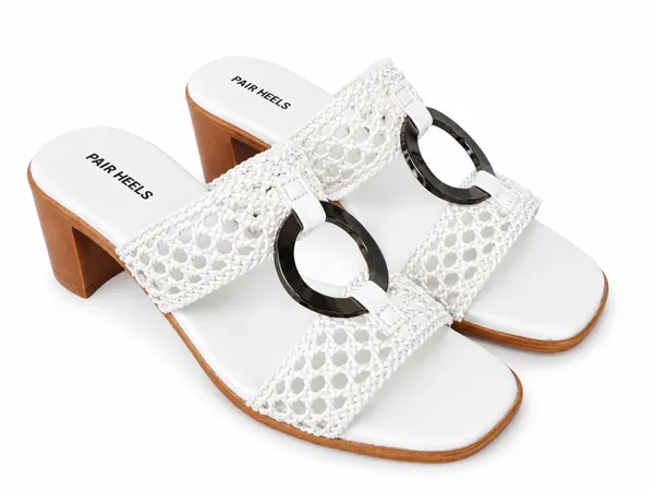 PAIR_HEELS_Women_White_Woven_Strap_Block_Heels