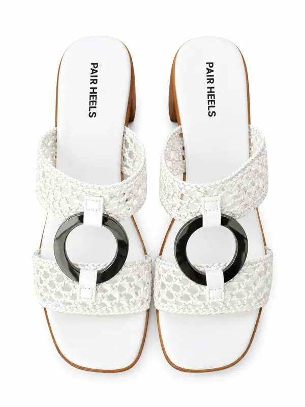 PAIR_HEELS_Women_White_Woven_Strap_Block_Heels
