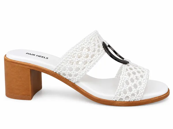 PAIR_HEELS_Women_White_Woven_Strap_Block_Heels