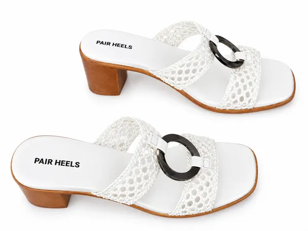 PAIR_HEELS_Women_White_Woven_Strap_Block_Heels