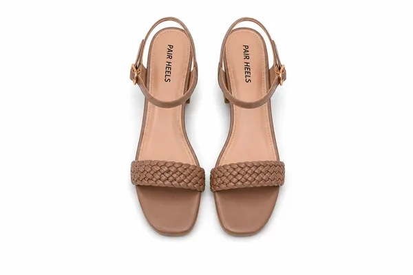 PAIR_HEELS_BEIGE_Block_Heel_Sandals_with_Braided_Strap_&_Ankle_Buckle_�_Comfortable_Party_&_Casual_Heels