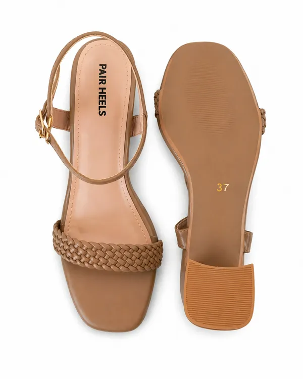 PAIR_HEELS_BEIGE_Block_Heel_Sandals_with_Braided_Strap_&_Ankle_Buckle_�_Comfortable_Party_&_Casual_Heels