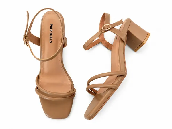 PAIR_HEELS_Women_BEIGE_Block_Heel_Sandals_|_Square_Toe_|_Ankle_Strap_Party_&_Casual_Wear_Footwear