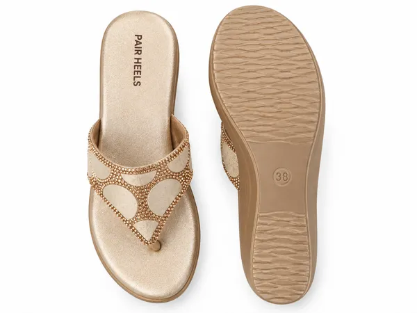 PAIR_HEELS_Gold_Wedge_V-Shape_for_Women_|_Embellished
