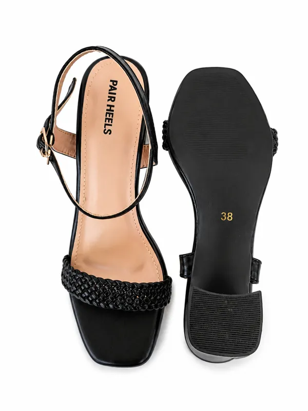 PAIR_HEELS_Block_Heel_Sandals_with_Braided_Strap_&_Ankle_Buckle_�_Comfortable_Party_&_Casual_Heels