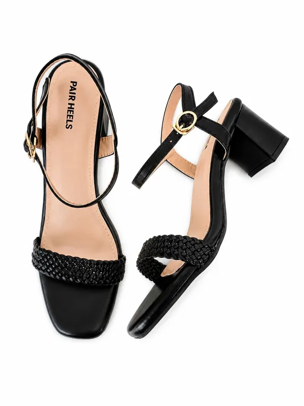 PAIR_HEELS_Block_Heel_Sandals_with_Braided_Strap_&_Ankle_Buckle_�_Comfortable_Party_&_Casual_Heels