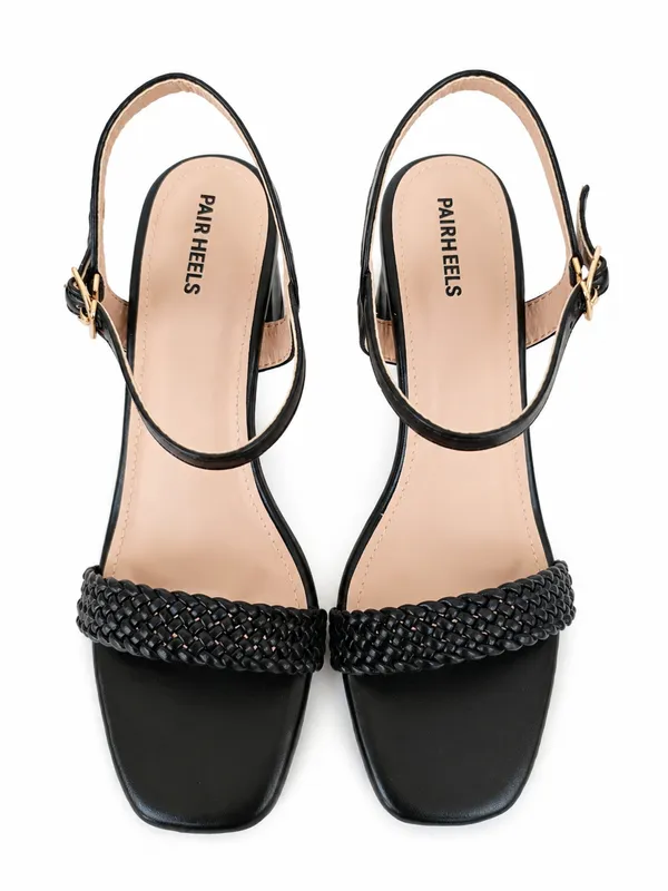 PAIR_HEELS_Block_Heel_Sandals_with_Braided_Strap_&_Ankle_Buckle_�_Comfortable_Party_&_Casual_Heels