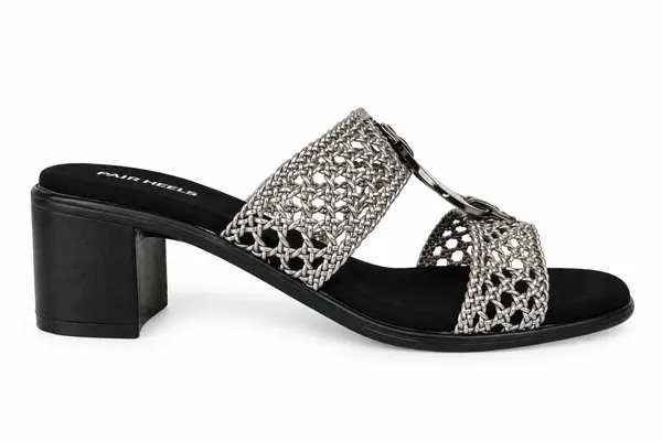 PAIR_HEELS_Women_Black_Metallic_Woven_Strap_Block_Heels