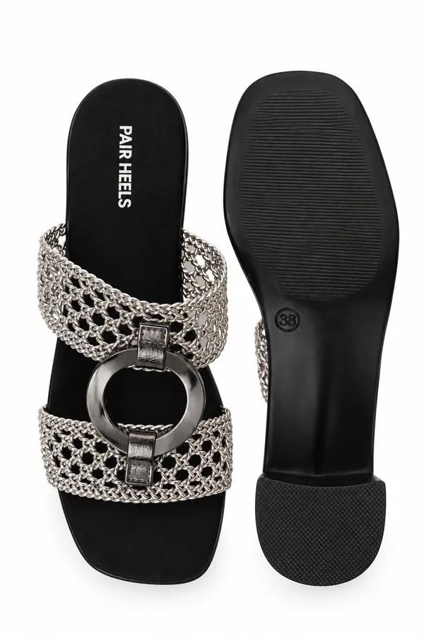 PAIR_HEELS_Women_Black_Metallic_Woven_Strap_Block_Heels