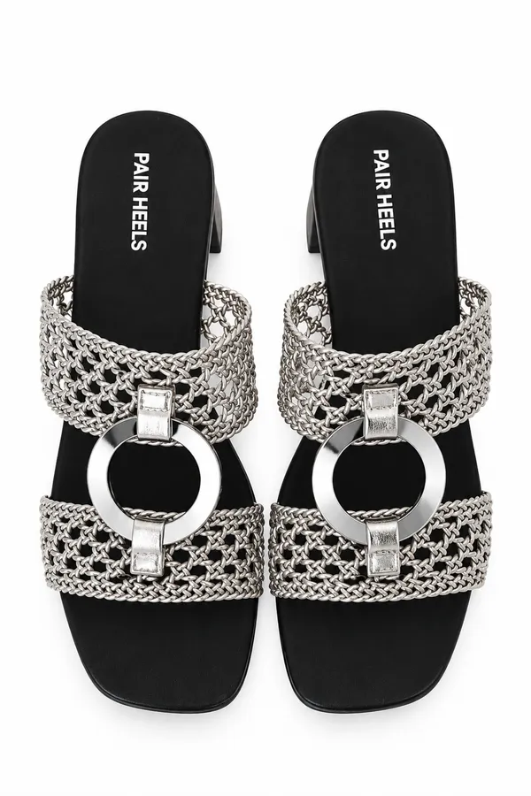 PAIR_HEELS_Women_Black_Metallic_Woven_Strap_Block_Heels
