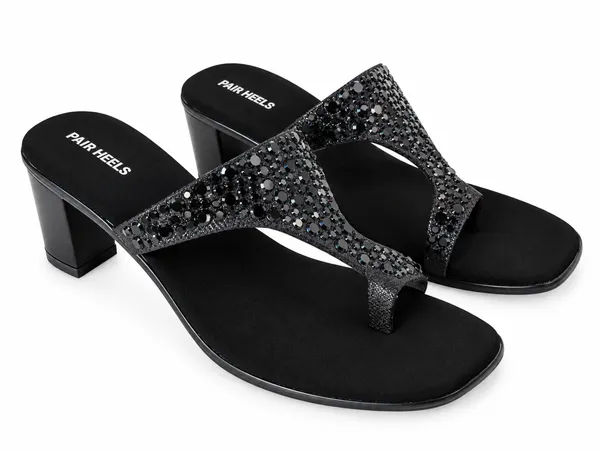 PAIR_HEELS_Women_Champagne_Black_Embellished_Block_Heels