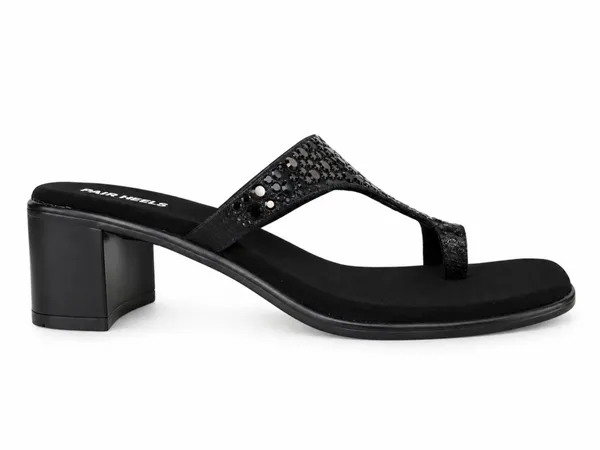 PAIR_HEELS_Women_Champagne_Black_Embellished_Block_Heels
