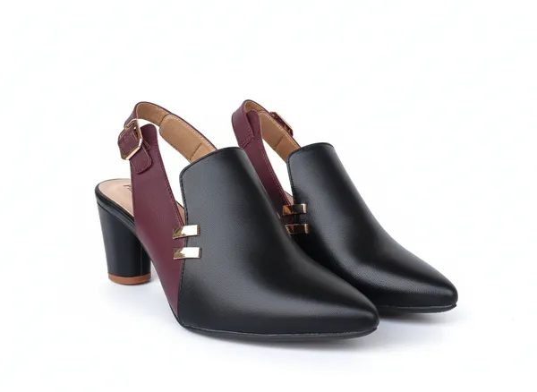 PAIR_HEELS_LUXE_Women_Black_Pointed_Toe_Slingback_Block_Heels_with_Gold_Detail