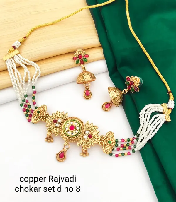 Gold_Base_Material_Alloy_Choker_Necklace_Set_For_Women