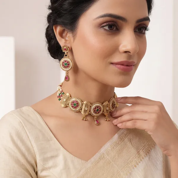 Gold_Base_Material_Alloy_Pearl_Choker_Set_For_Women