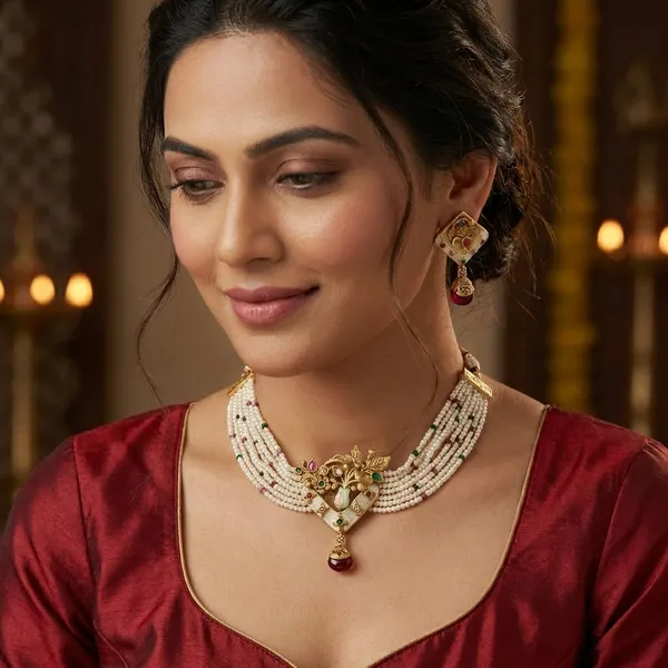 Gold_Base_Material_Alloy_Pearl_Pendant_Set_For_Women