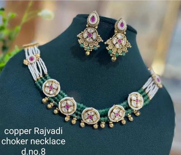 Gold_Base_Material_Alloy_Choker_Necklace_Set_For_Women