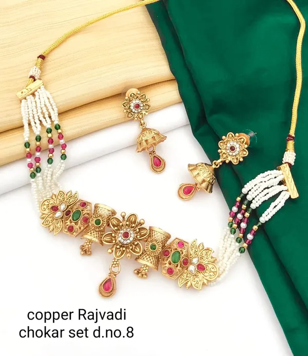 Gold_Base_Material_Alloy_Choker_Necklace_Set_For_Women