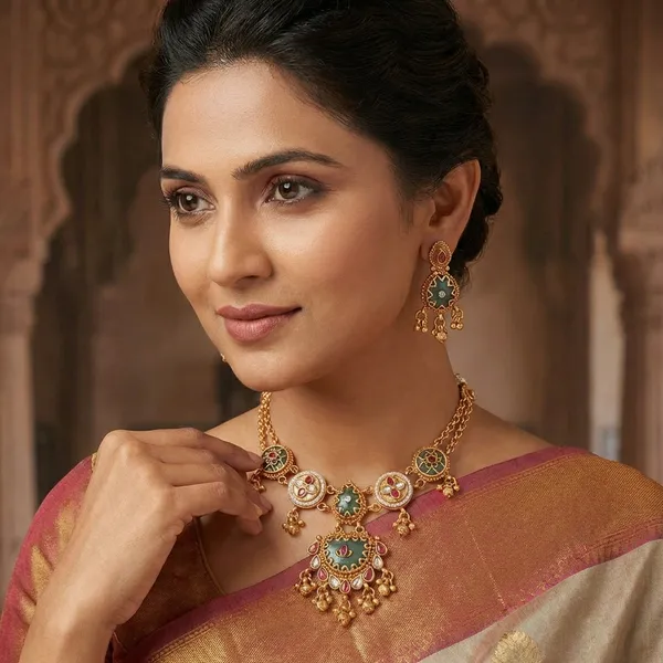 Gold_Base_Material_Alloy_Ethnic_Necklace_Set_For_Women