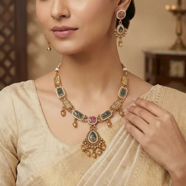 Gold_Base_Material_Alloy_Antique_Necklace_Set_For_Women