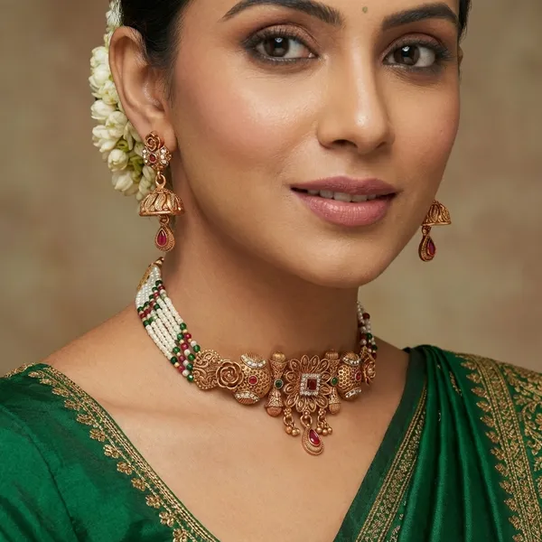 Gold_Base_Material_Alloy_Pearl_Choker_Set_For_Women