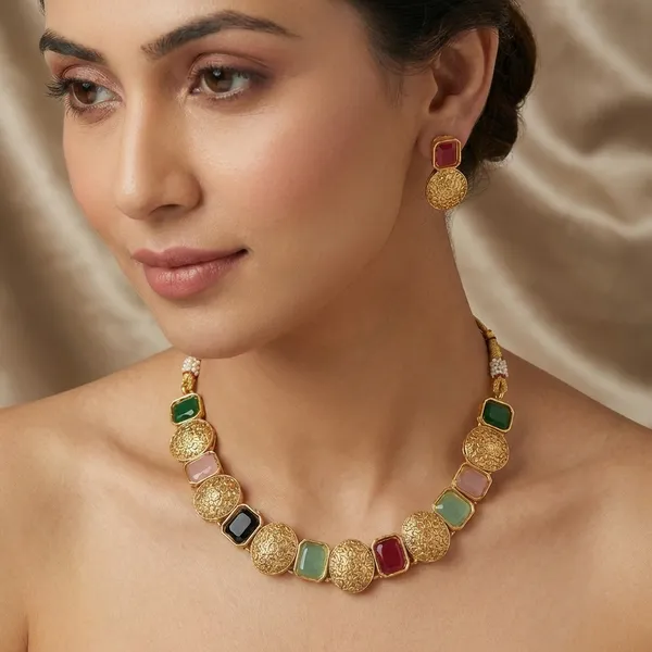 Gold_Base_Material_Alloy_Monalisa_Necklace_Set_For_Women