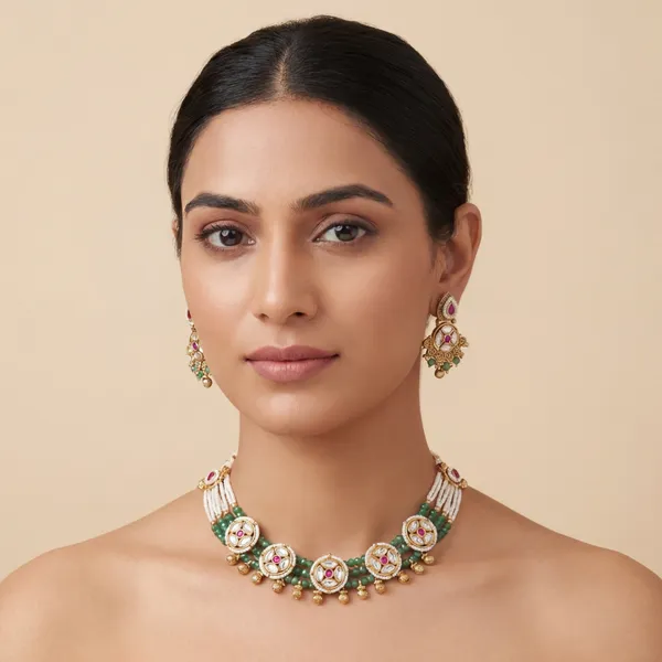 Gold_Base_Material_Alloy_Choker_Necklace_Set_For_Women