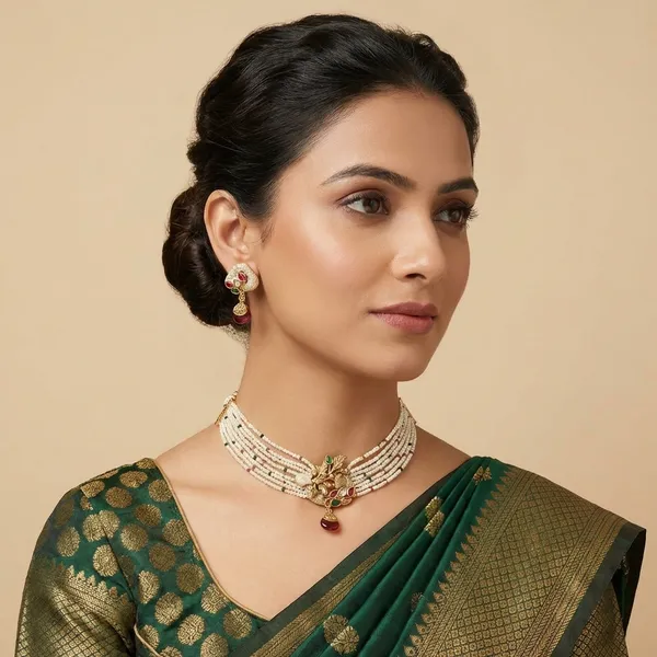 Gold_Base_Material_Alloy_Pearl_Choker_Set_For_Women