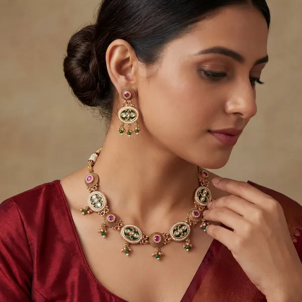 Gold_Base_Material_Alloy_Hasdi_Necklace_Set_For_Women