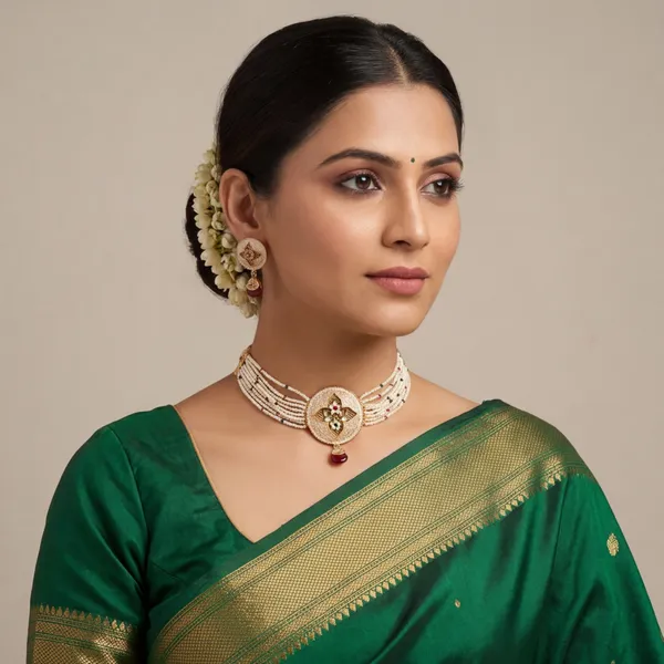 Gold_Base_Material_Alloy_Pearl_Choker_Set_For_Women
