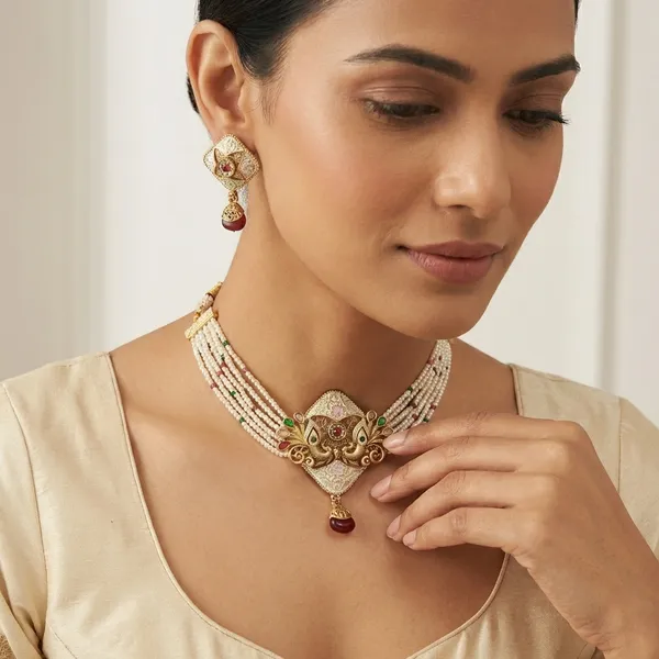 Gold_Base_Material_Alloy_Pearl_Choker_Set_For_Women