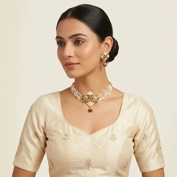 Gold_Base_Material_Alloy_Pearl_Choker_Set_For_Women
