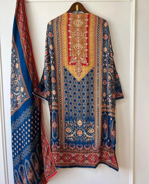 Blue_&_Red_Silk_Blend_Kurta_Pant_Dupatta_Set_For_Women