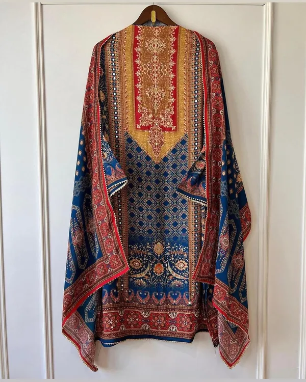 Blue_&_Red_Silk_Blend_Kurta_Pant_Dupatta_Set_For_Women