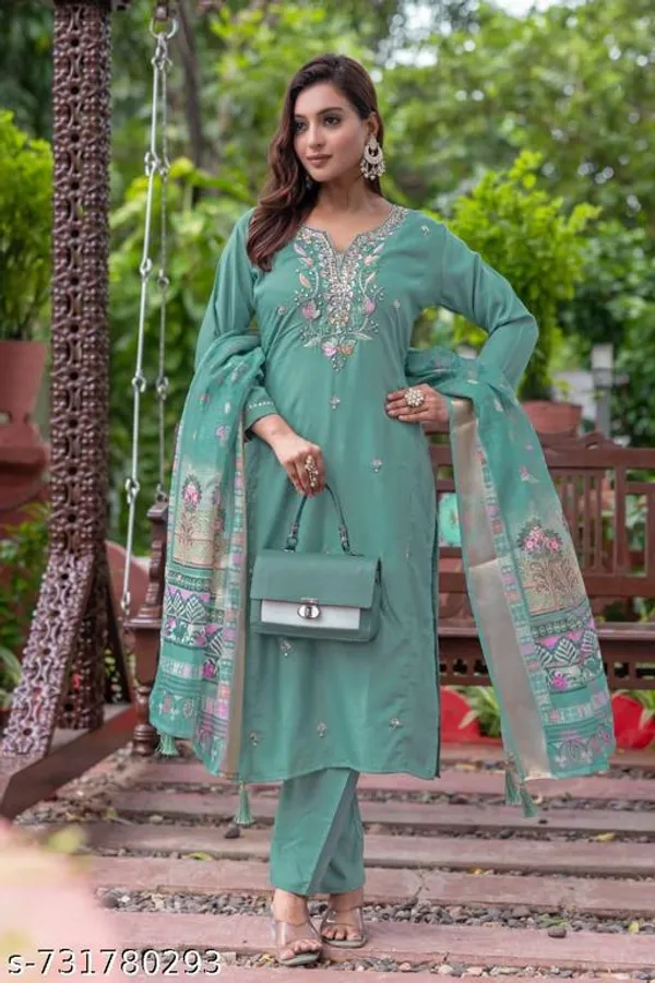 Green_Rayon_Kurta_Pant_Dupatta_Set_For_Women