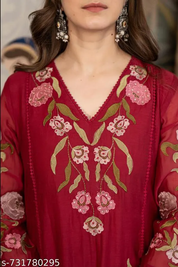 Maroon_Silk_Kurta_Pant_Dupatta_Set_For_Women