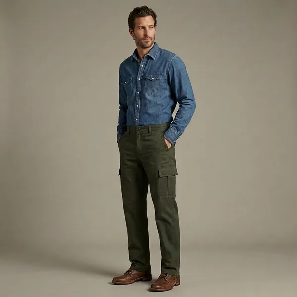 Olive_Green_Cotton_Twill_Cargo_Pants_For_Men