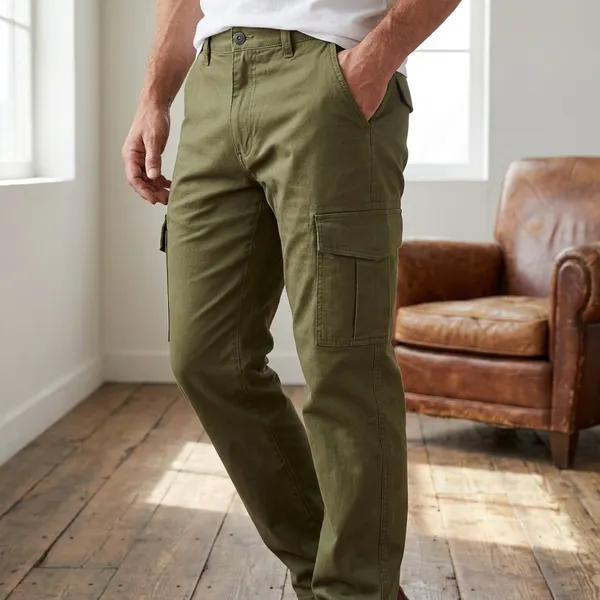 Olive_Green_Cotton_Twill_Cargo_Pants_For_Men