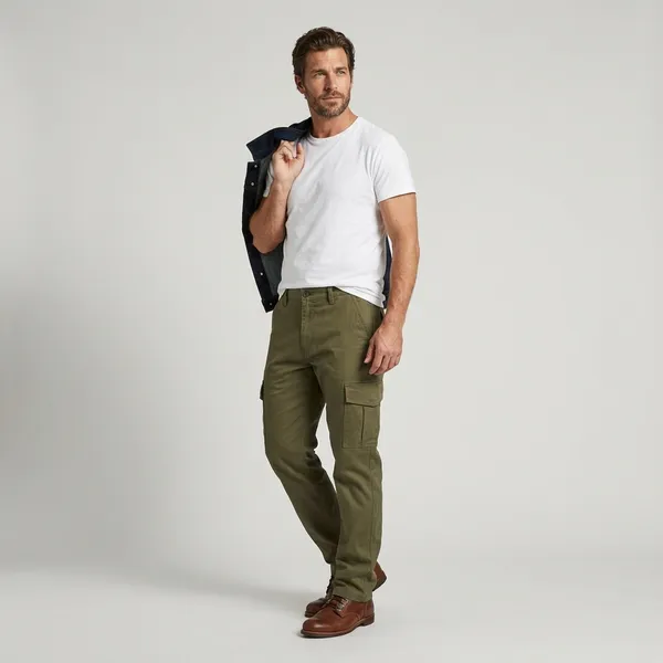 Olive_Green_Cotton_Twill_Cargo_Pants_For_Men