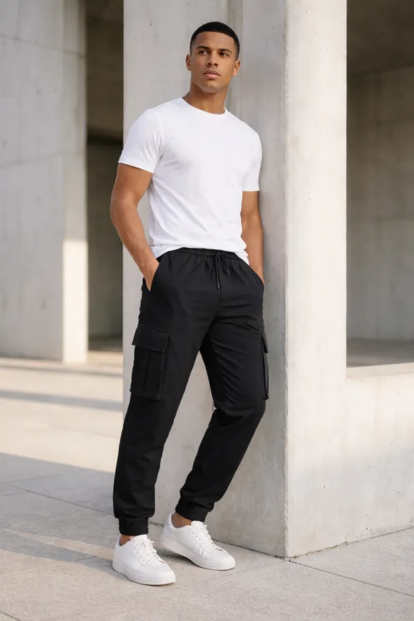 Black_Terry_Lycra_Cargo_Pants_For_Men