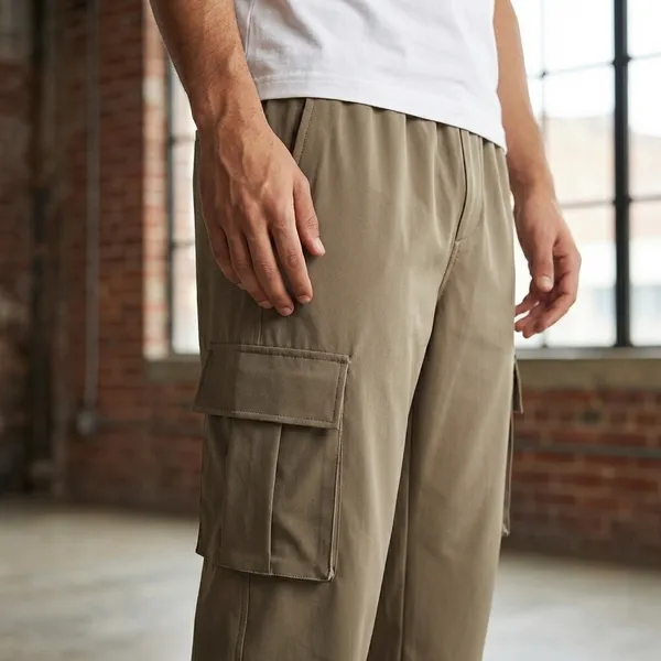 Beige_Terry_Lycra_Cargo_Pants_For_Men