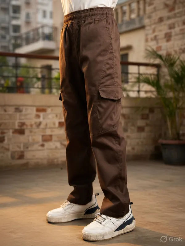 Brown_Cotton_Twill_Cargo_Pants_For_Men